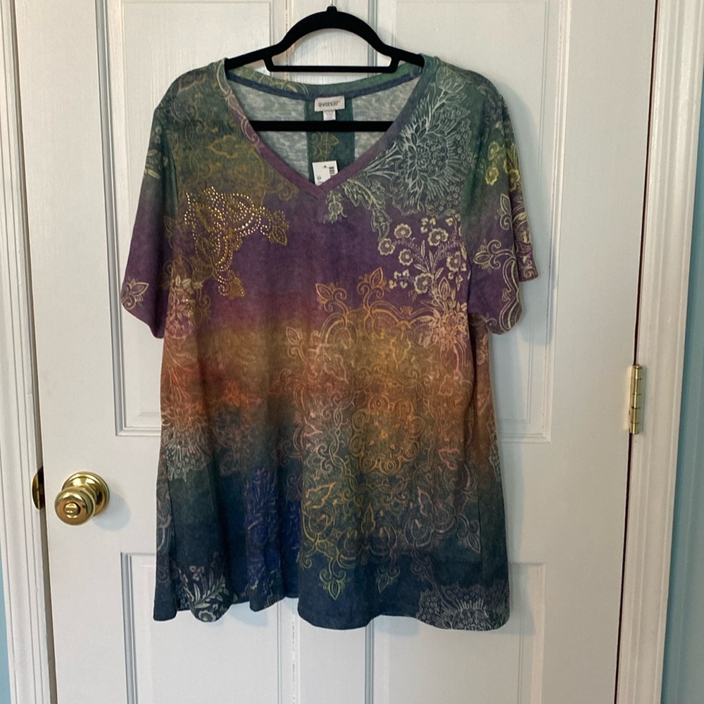 Avenue Purple green blue Short Sleeve Blouse